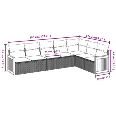 vidaXL 7-tlg. Garten-Sofagarnitur mit Kissen Schwarz Poly Rattan