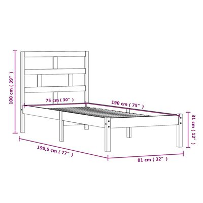 vidaXL Massivholzbett 75x190 cm