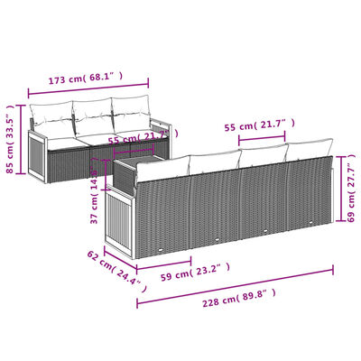 vidaXL 8-tlg. Garten-Sofagarnitur mit Kissen Schwarz Poly Rattan