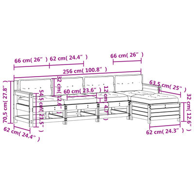 vidaXL 5-tlg. Garten-Lounge-Set mit Kissen Massivholz Kiefer