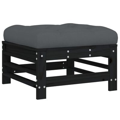 vidaXL Gartenhocker mit Kissen 2 Stk. Schwarz Massivholz Kiefer