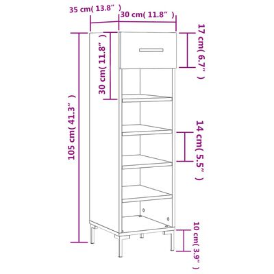 vidaXL Schuhschrank Braun Eichen-Optik 30x35x105 cm Holzwerkstoff