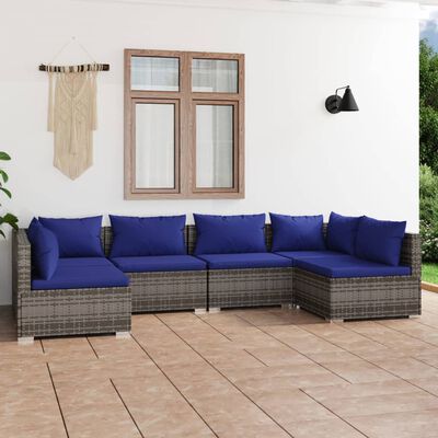 vidaXL 6-tlg. Garten-Lounge-Set mit Kissen Poly Rattan Grau