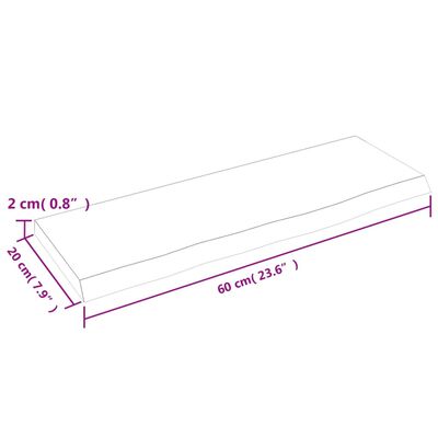 vidaXL Wandregal 60x20x2 cm Massivholz Eiche Unbehandelt