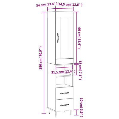 vidaXL Highboard Weiß 34,5x34x180 cm Holzwerkstoff