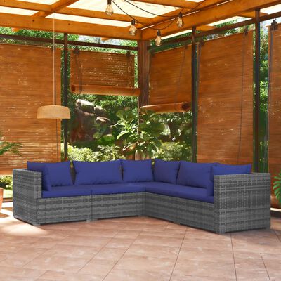 vidaXL 5-tlg. Garten-Lounge-Set mit Kissen Poly Rattan Grau