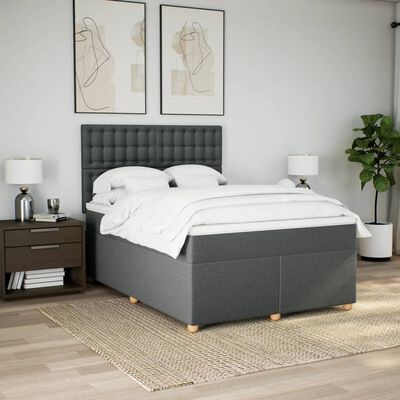 vidaXL Boxspringbett mit Matratze Dunkelgrau 160x200 cm Stoff