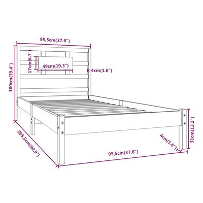 vidaXL Massivholzbett Weiß 90x200 cm