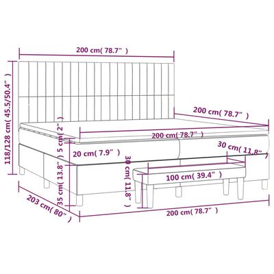 vidaXL Boxspringbett mit Matratze Hellgrau 200x200 cm Samt