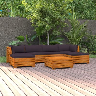 vidaXL 7-tlg. Garten-Lounge-Set mit Kissen Massivholz Akazie