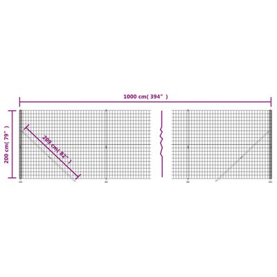 vidaXL Maschendrahtzaun mit Bodenflansch Anthrazit 2x10 m