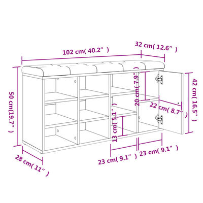 vidaXL Schuhbank Sonoma-Eiche 102x32x50 cm Holzwerkstoff