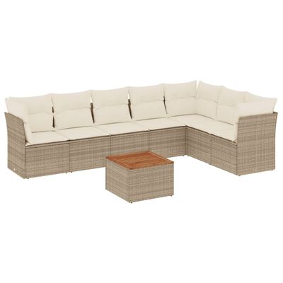 vidaXL 8-tlg. Garten-Sofagarnitur mit Kissen Beige Poly Rattan