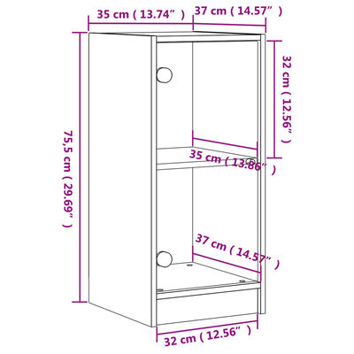 vidaXL Beistellschrank mit Glastüren Grau Sonoma 35x37x75,5 cm