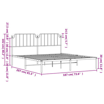 vidaXL Bettgestell mit Kopfteil Metall Weiß 180x200 cm