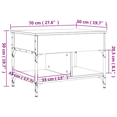 vidaXL Couchtisch Räuchereiche 70x50x50 cm Holzwerkstoff und Metall