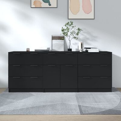 vidaXL 3-tlg. Sideboard Schwarz Holzwerkstoff