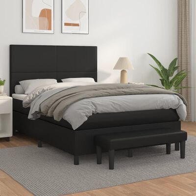 vidaXL Boxspringbett mit Matratze Schwarz 140x200 cm Kunstleder