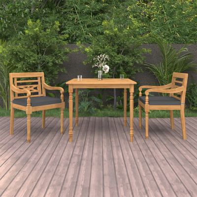 vidaXL 3-tlg. Garten-Essgruppe mit Kissen Massivholz Teak