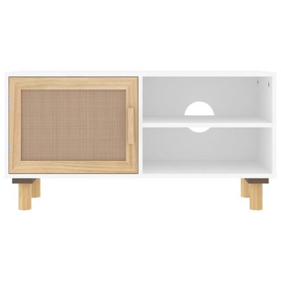 vidaXL TV-Schrank Weiß 80x30x40 cm Massivholz Kiefer und Natur-Rattan