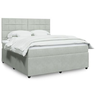 vidaXL Boxspringbett mit Matratze Hellgrau 180x200 cm Samt