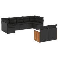 vidaXL 9-tlg. Garten-Sofagarnitur mit Kissen Schwarz Poly Rattan