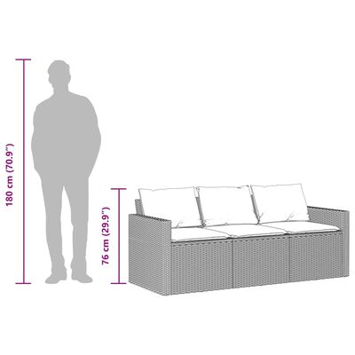 vidaXL Gartensofa mit Kissen 3-Sitzer Grau Poly Rattan