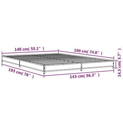 vidaXL Bettgestell Räuchereiche 140x190 cm Holzwerkstoff und Metall