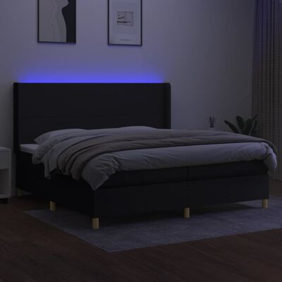 vidaXL Boxspringbett mit Matratze & LED Schwarz 200x200 cm Stoff