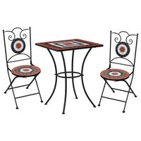 vidaXL 3-tlg. Bistro-Set Mosaik Keramik Terrakotta und Weiß