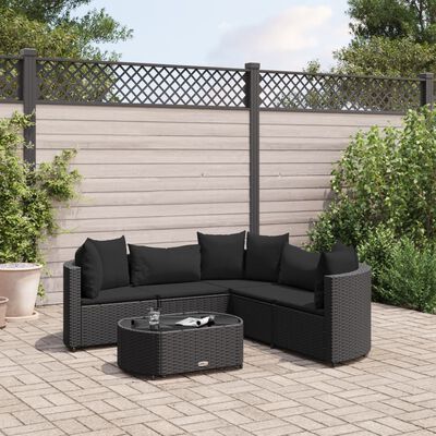 vidaXL 6-tlg. Garten-Sofagarnitur mit Kissen Schwarz Poly Rattan