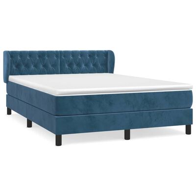 vidaXL Boxspringbett mit Matratze Dunkelblau 140x190 cm Samt