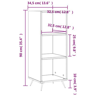 vidaXL Regalschrank Schwarz 34,5x32,5x90 cm Holzwerkstoff