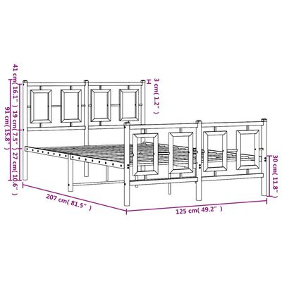 vidaXL Bettgestell mit Kopf- und Fußteil Metall Schwarz 120x200 cm