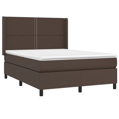 vidaXL Boxspringbett mit Matratze & LED Braun 140x200 cm Kunstleder