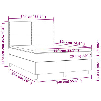 vidaXL Boxspringbett mit Matratze Schwarz 140x190 cm Kunstleder