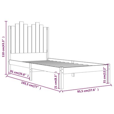 vidaXL Massivholzbett Schwarz Kiefer 90x190 cm