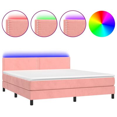 vidaXL Boxspringbett mit Matratze & LED Rosa 160x200 cm Samt