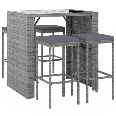 vidaXL 5-tlg. Gartenbar-Set mit Kissen Grau Poly Rattan