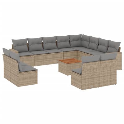 vidaXL 13-tlg. Garten-Sofagarnitur mit Kissen Beige Poly Rattan