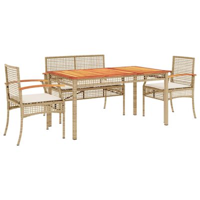 vidaXL 5-tlg. Garten-Essgruppe mit Kissen Beige Poly Rattan