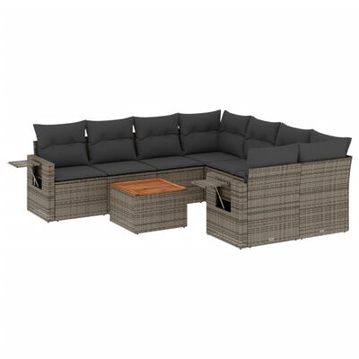 vidaXL 9-tlg. Garten-Sofagarnitur mit Kissen Grau Poly Rattan