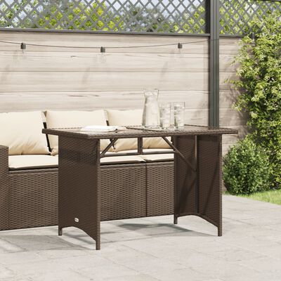 vidaXL Gartentisch mit Glasplatte Braun 110x68x70 cm Poly Rattan