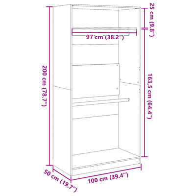 vidaXL Kleiderschrank Betongrau 100x50x200 cm Holzwerkstoff