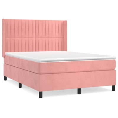 vidaXL Boxspringbett mit Matratze Rosa 140x200 cm Samt