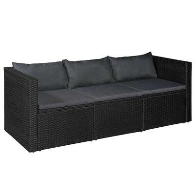 vidaXL 3-tlg. Garten-Lounge-Set Poly Rattan Schwarz und Grau