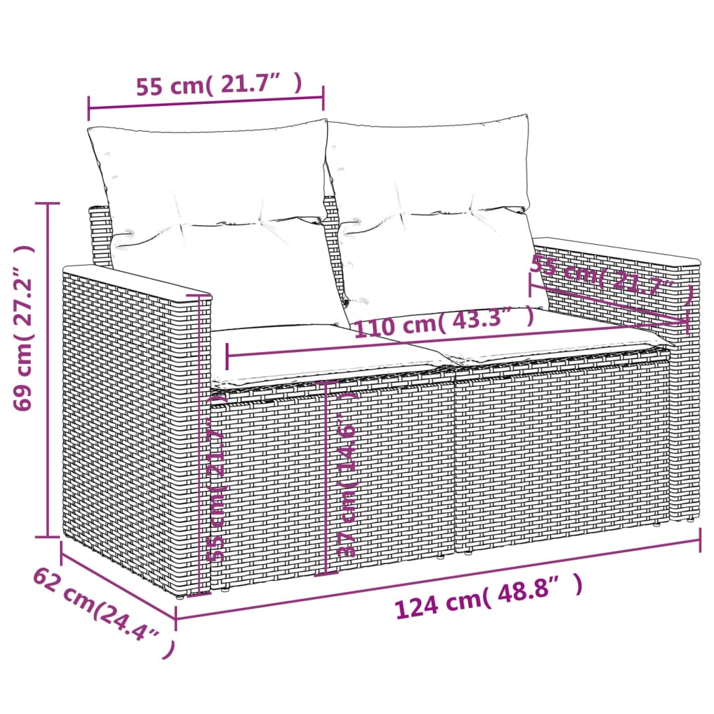 vidaXL 7-tlg. Garten-Sofagarnitur mit Kissen Grau Poly Rattan