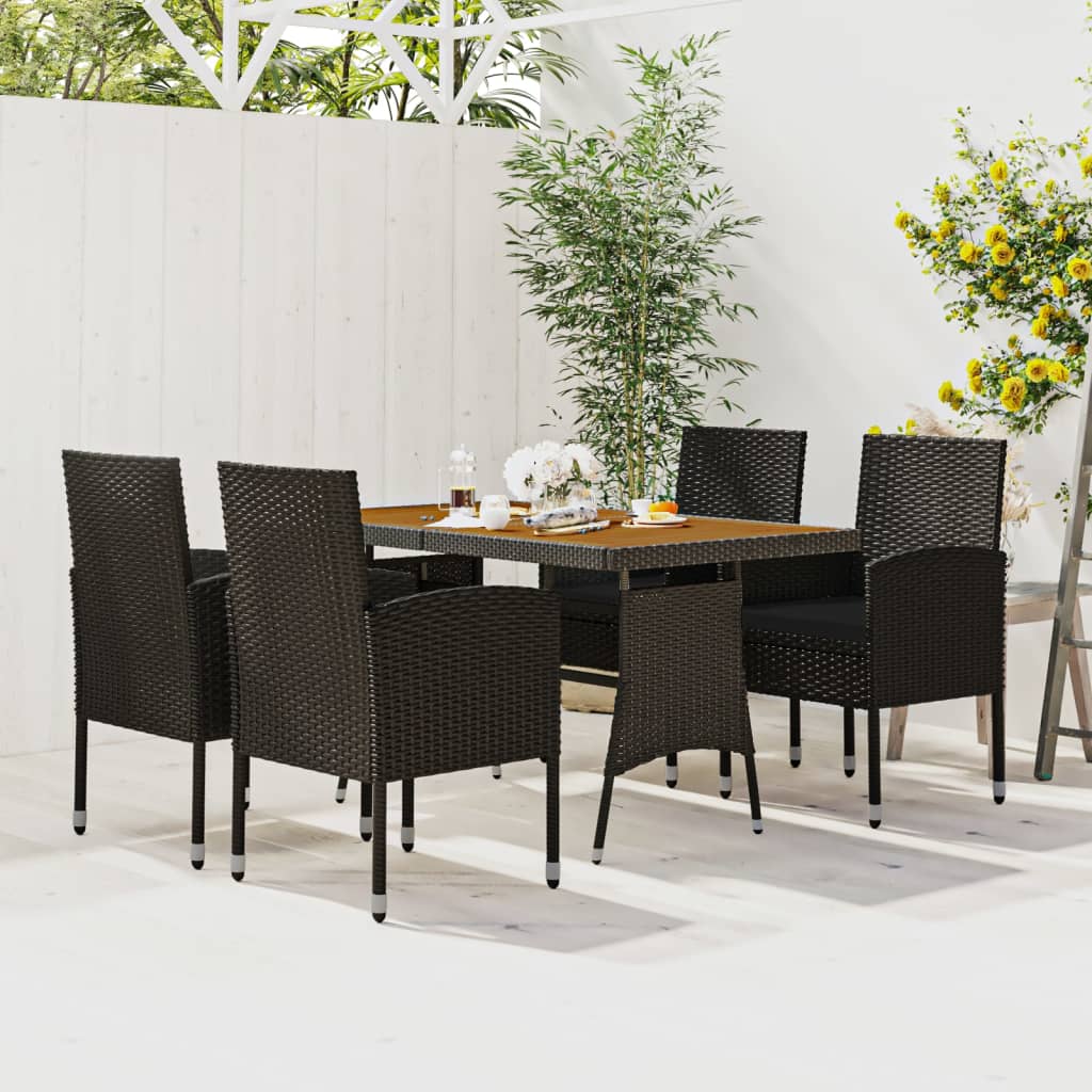 vidaXL 5-tlg. Garten-Essgruppe Poly Rattan Schwarz