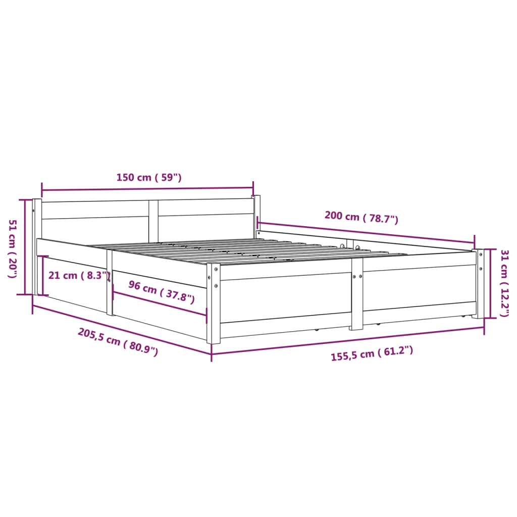 vidaXL Bett mit Schubladen Grau 150x200 cm