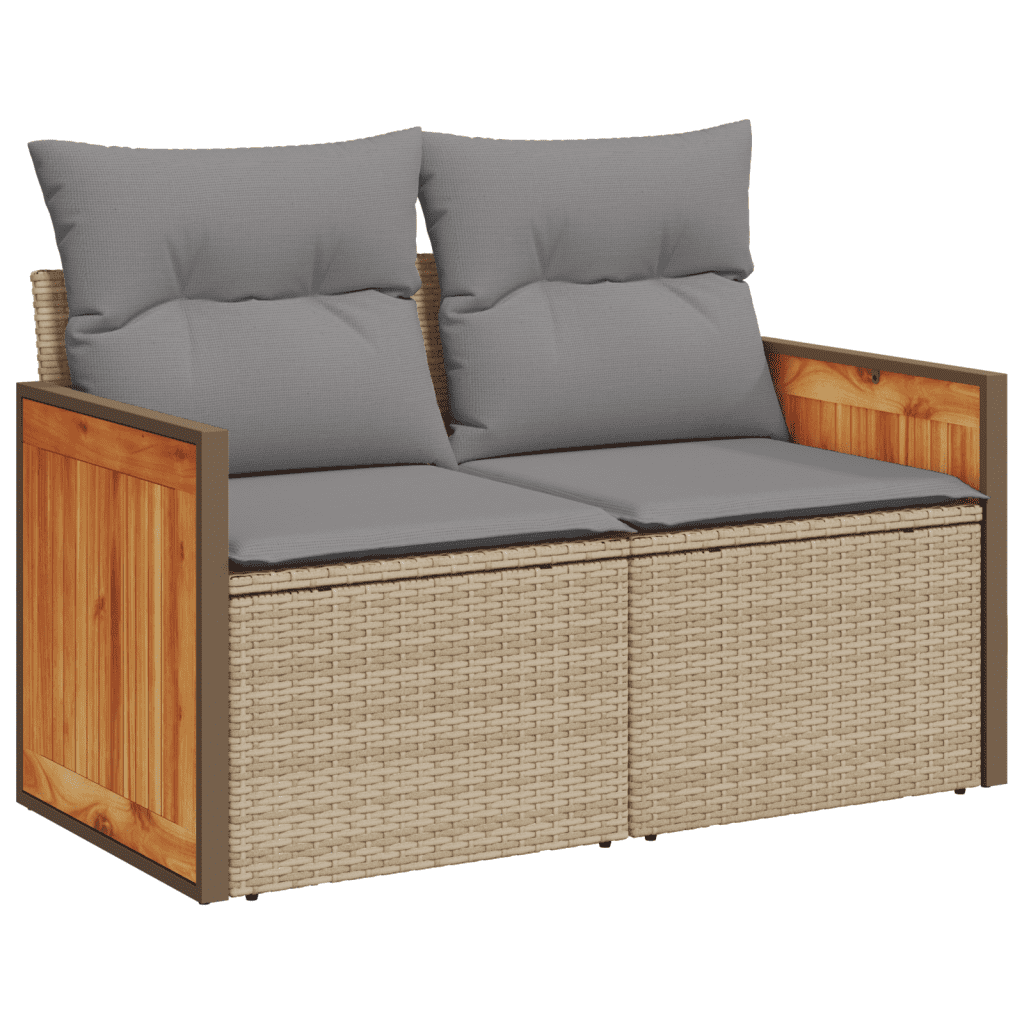 vidaXL 13-tlg. Garten-Sofagarnitur mit Kissen Beige Poly Rattan